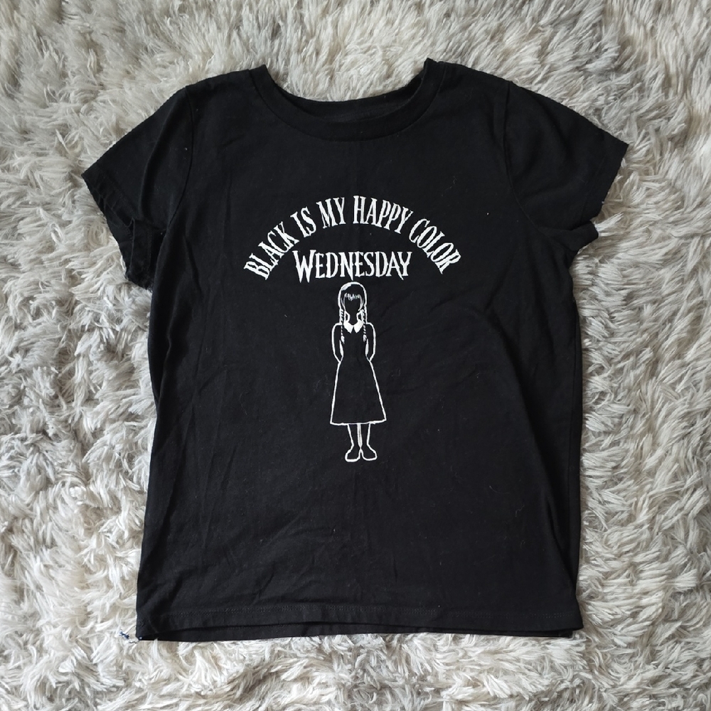 Girls Black Graphic Tee with Wednesday Design